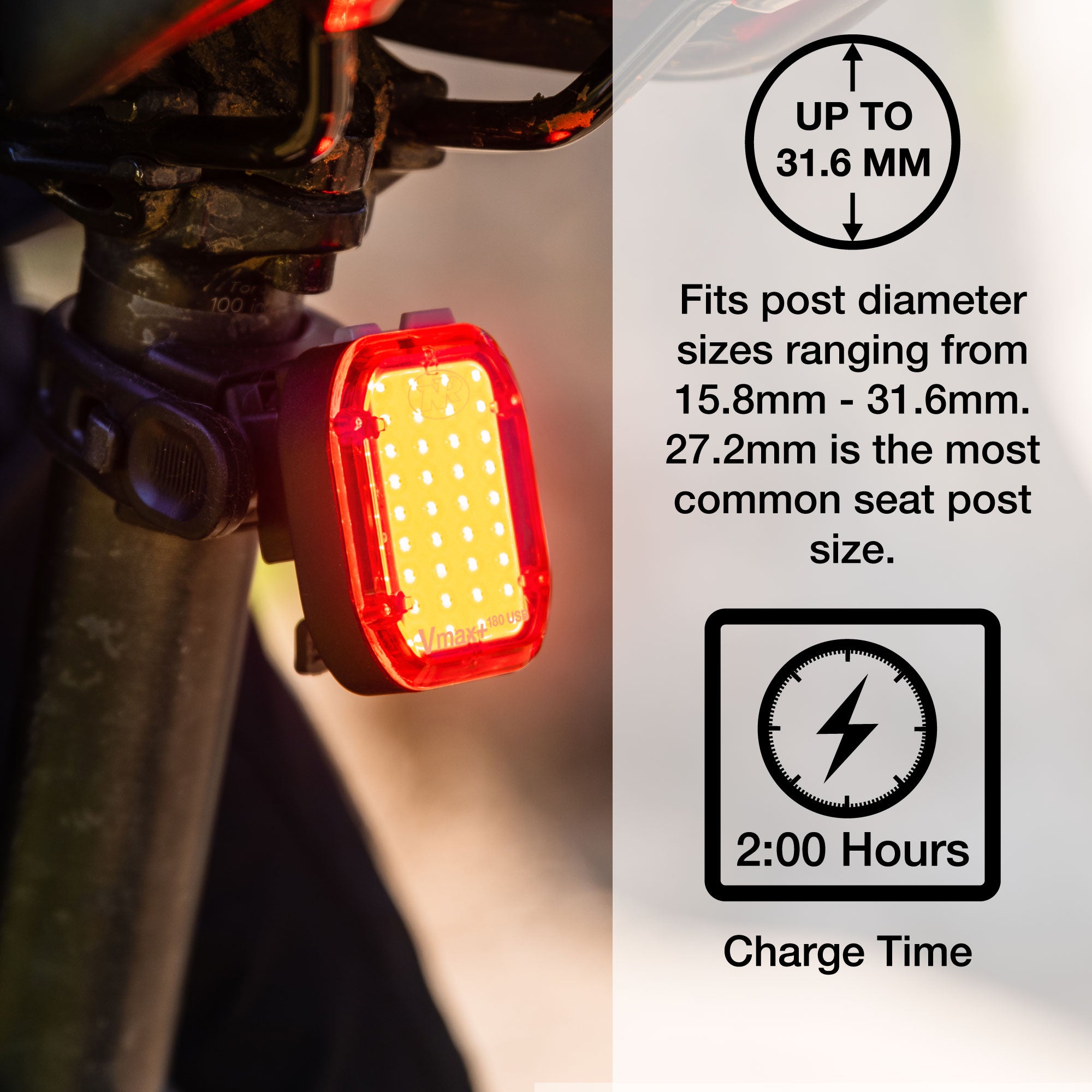 bright led bike taillight mounted on back of a bicycle seat post