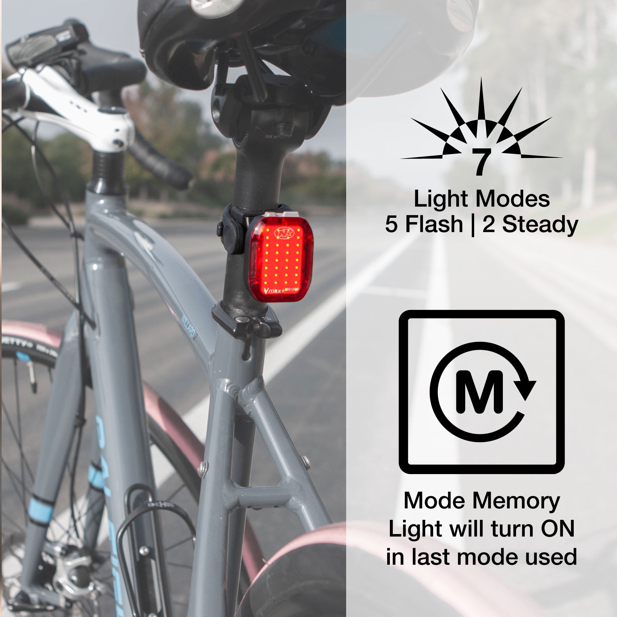 bike with taillight features mode memory and modes that are bright so cars will see you