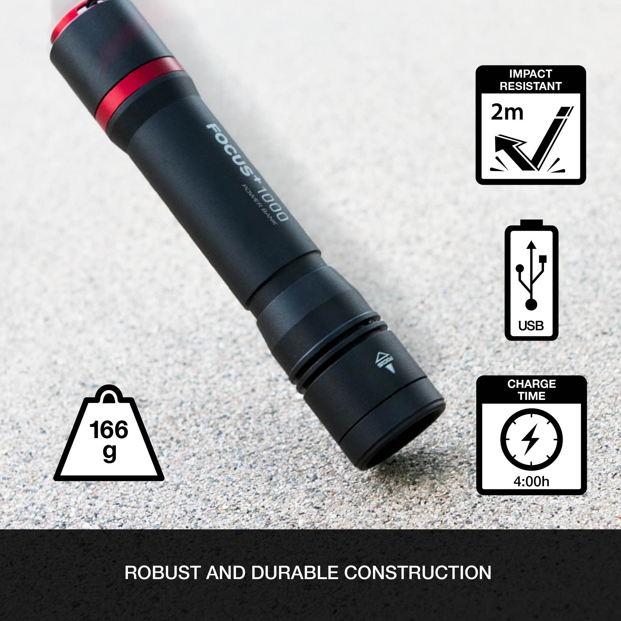 FOCUS+ 1000 with Power Bank Handheld Flashlight