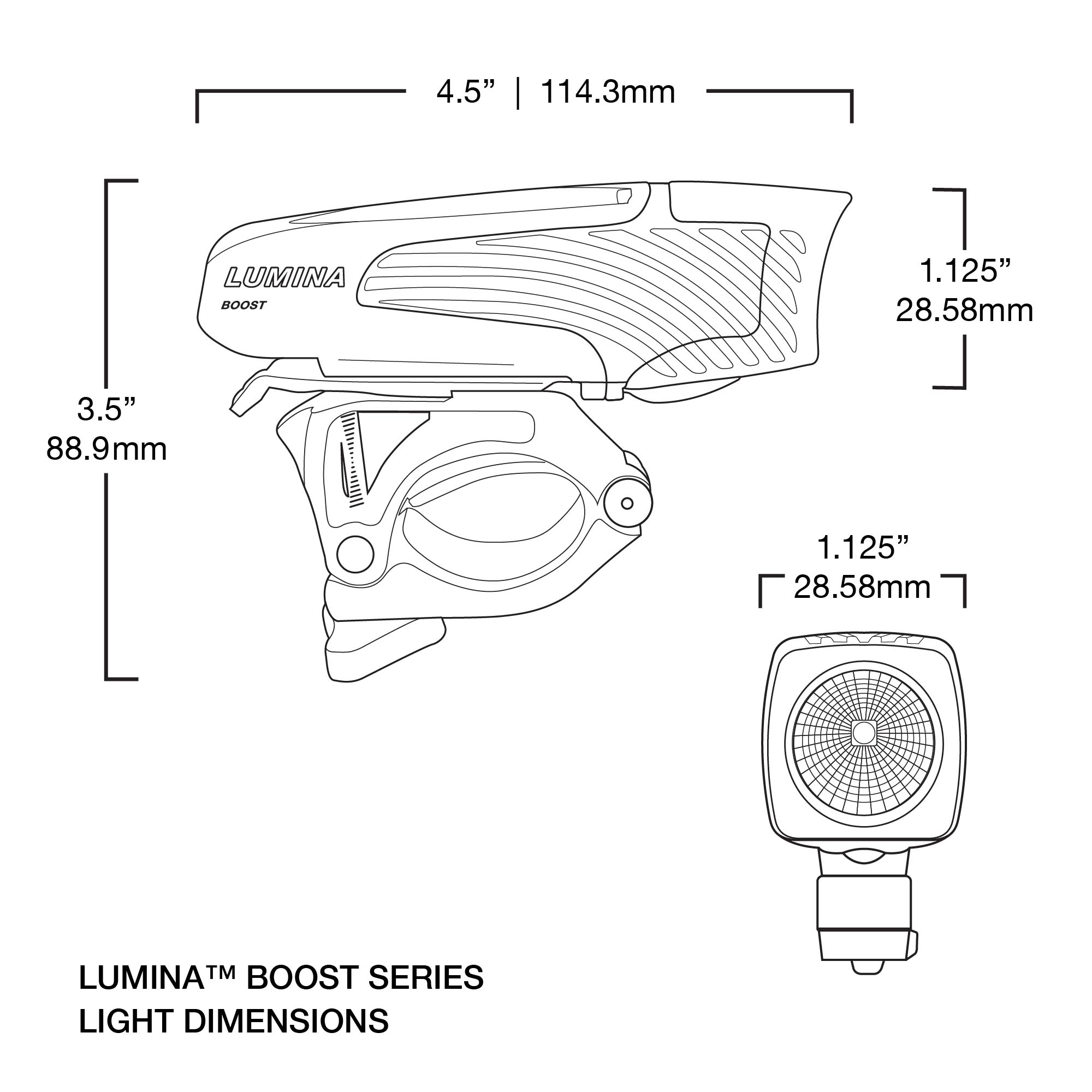 size specifications dimensions best bike light Lumina™ 1000 Boost Front Bike Light (4670791974971)