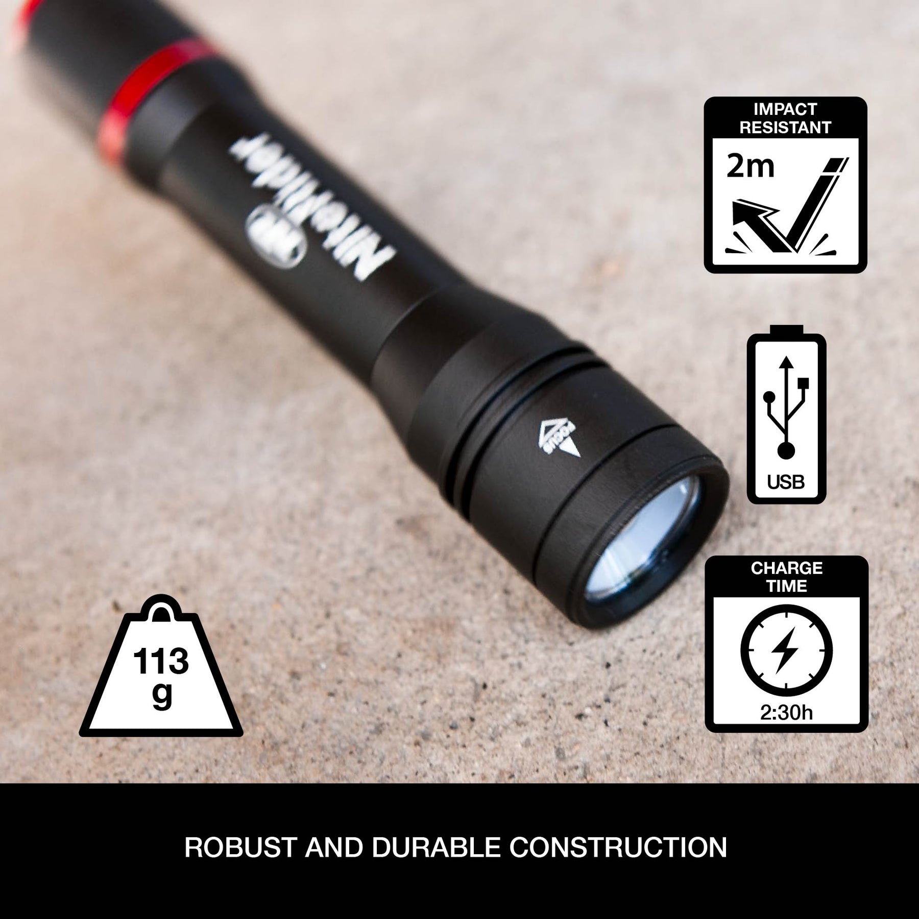 1200 Lumens Dual Power LED Rechargeable Focusing Flashlight with Recha