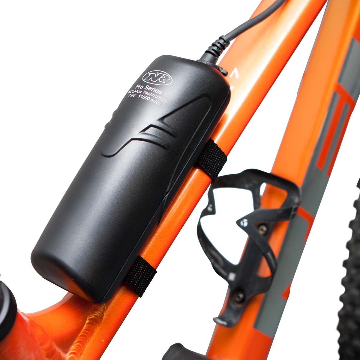 niterider pro series 8 cell battery mounted on top tube of MTB bike